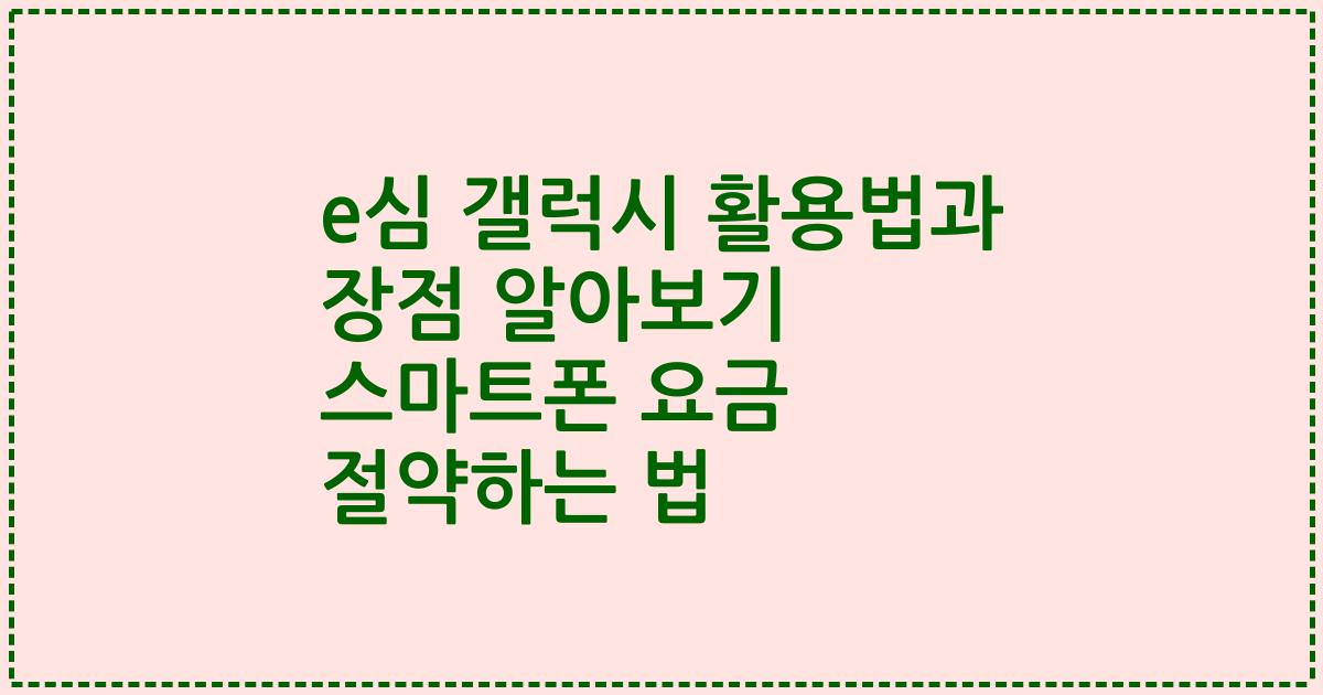 e심 갤럭시 활용법과 장점 알아보기 스마트폰 요금 절약하는 법