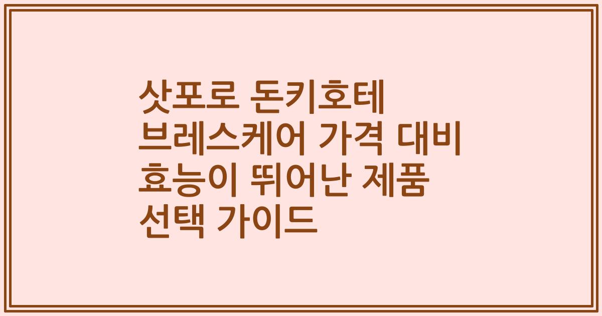 삿포로 돈키호테 브레스케어 가격 대비 효능이 뛰어난 제품 선택 가이드