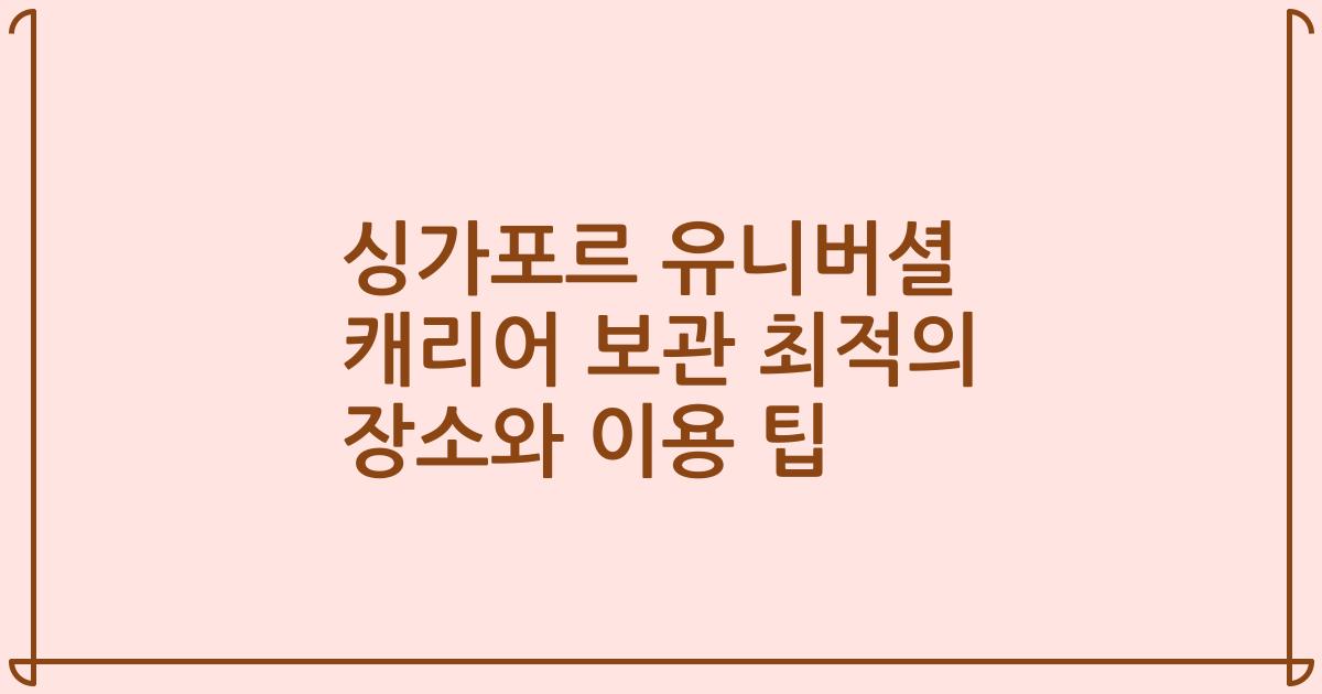 싱가포르 유니버셜 캐리어 보관 최적의 장소와 이용 팁